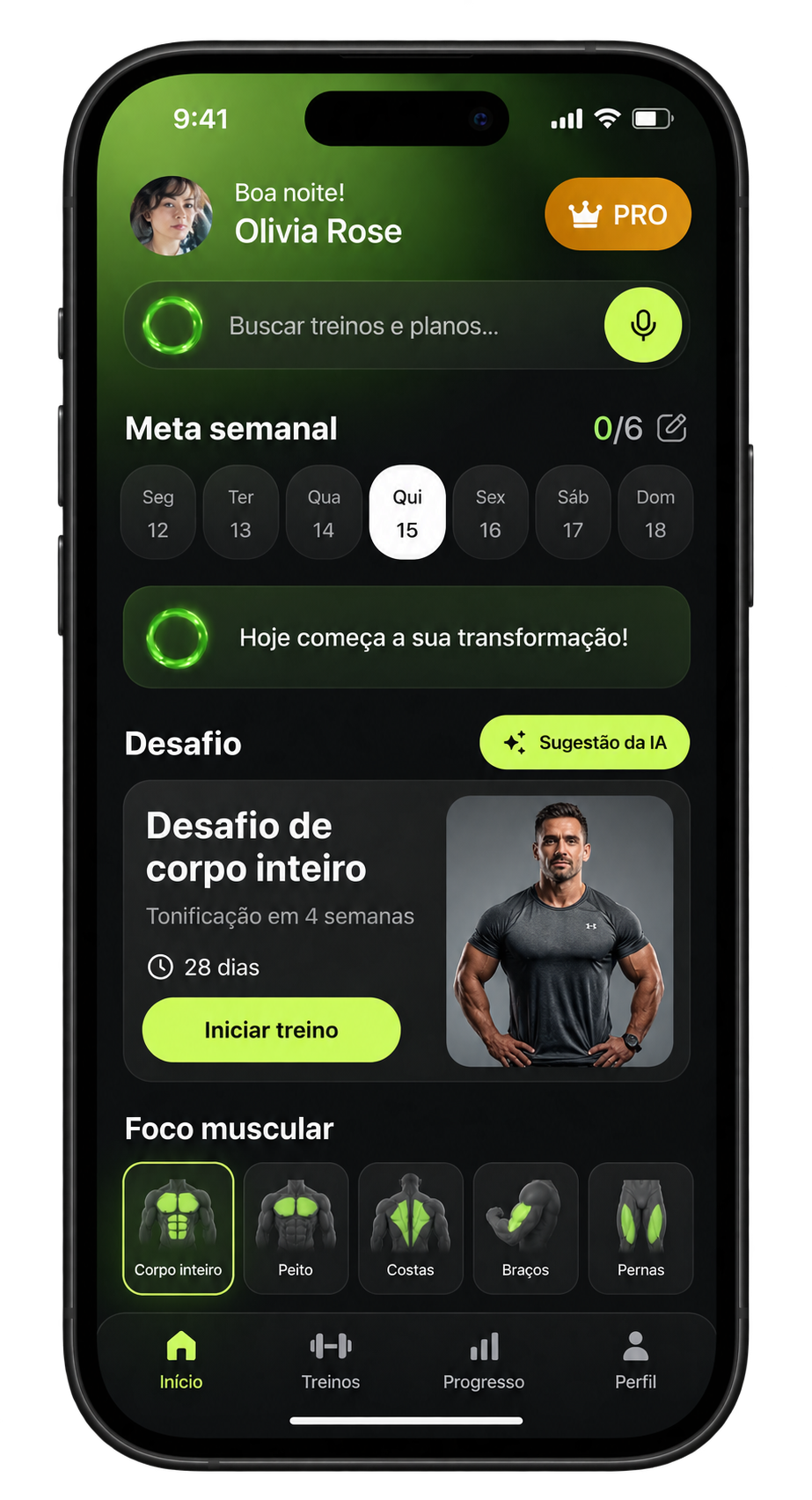 Mockup de aplicativo criado na Fábrica de Funil em português