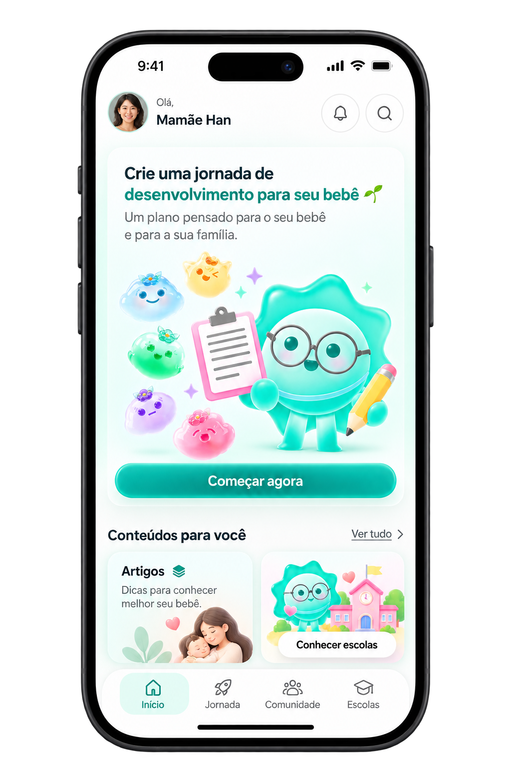 Mockup do aplicativo Uomi criado na Fábrica de Funil